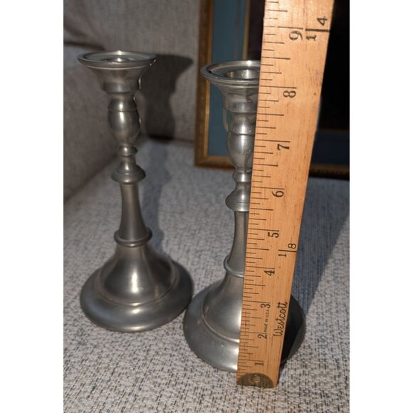 Royal Holland Pewter KDM Candlesticks Pair Made In Portugal By Daalderop 8" Tall - Picture 6 of 12